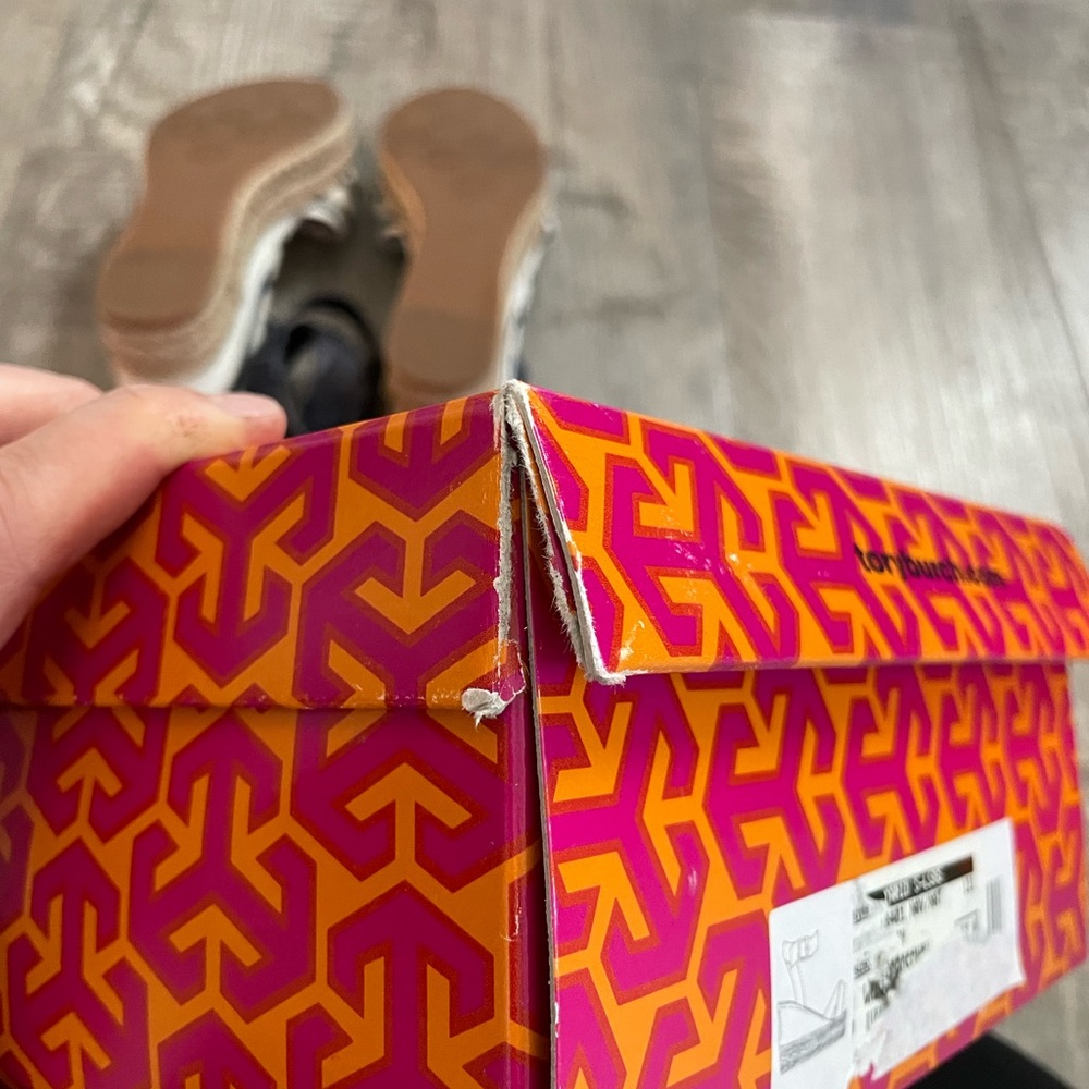 Tory Burch Navy and White Striped Espadrille Wedge Sandals - Picture 9 of 11